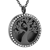 GMLRTOSPT Auto-Aromatherapie-Diffusor für ätherische Öle, Halskette, Medaillon-Diffusor aus Edelstahl mit 12 Nachfüllpads, Lebensbaum, Schwarz