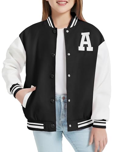 Mebius Girls Varsity Jacket Kids Leather Letterman Baseball Outerwear Stripe Trim Contrast Sleeve School Coats