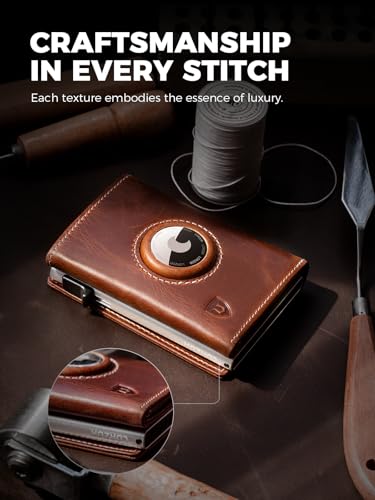 AirTag Wallet for Men, Full Grain Genuine Leather, Mens Wallet with AirTag Holder, Apple Air Tag Minimalist Front Pocket Trifold Wallet, RFID Blocking, Pop Up Smart Wallet with Card Holder3