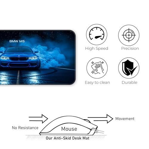 Image of Skiditos BeeMW M5 Desk Pad - Smoke Burnout Edition | XL Gaming Mouse Pad with Non-Slip Base | Car Desk Mat for Office, Setup & Man Cave | Drift Burnout M5 Art