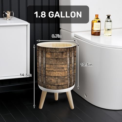 Basurero con tapa y textura madera 7L redondo miniatura 2