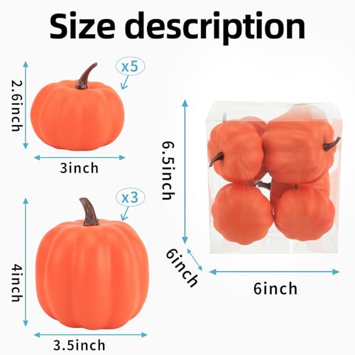 Image of Ghrdopy Fake Pumpkins, 8 Pcs Orange Artificial Pumpkins, Plastic Pumpkins for Thanksgiving Party Table Centerpiece Autumn Home Decoration-A