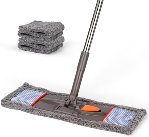 CLEANHOME Microfiber Mop Floor Dust Mop With Extendable Long Handle, Flat Mop With 4 Reusable Pads And 1 Dirt Removal Scrubber, Suitable For Home Kitchen Bathroom Living Room Cleaning