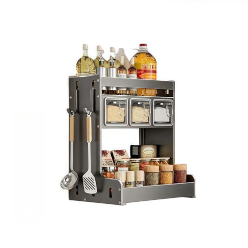 Zvmg 調味料棚 スパイスラック 調味料ラック キッチン 炭素鋼製 防水防錆 壁掛け 卓上両用 包丁立て収納ラック コンパクト収納 二層式大容量 密閉調味料ボックス付き 家庭用 (3グリッドスパイスラック,調味料棚)