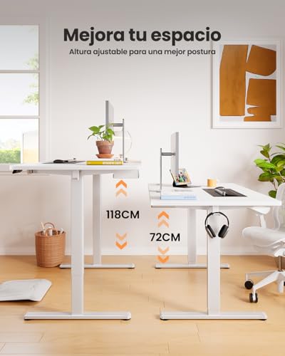 ErGear Mesa Escritorio Elevable 120 x 60 cm, Escritorio Elevable con 4 Memorias Inteligentes & Cajones, Diseño en T para Mayor Estabilidad, Tablero de Mesa con Ensamblaje, Marco y Superficie Blancos - imagen 6