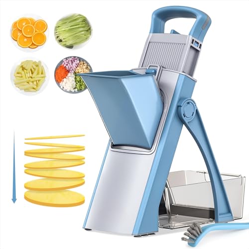 Once for All Upgrade Safe Mandoline Slicer, Biger Size, Adjustable Mandoline Slicer. Detachable Blade, Cut Slice, Strips, Dice, Shred and Chop, Kitchen Veggie Chopper (SkyBlue) by FLNMFPRO - Used condition - CA$37.99