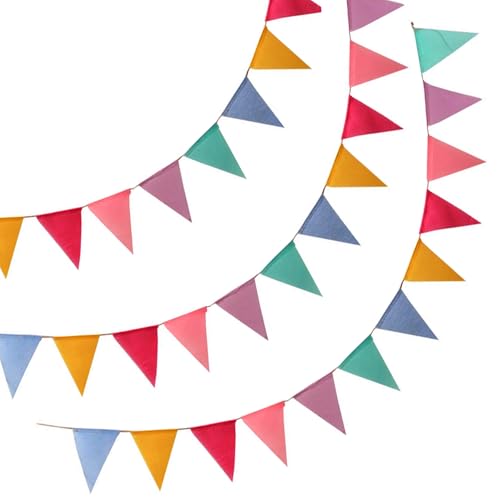 3er Set Wimpelkette Outdoor, 36 Bunte Wimpel (17,5x12,5 cm), 12 m Girlande, Wetterfeste Party Deko...