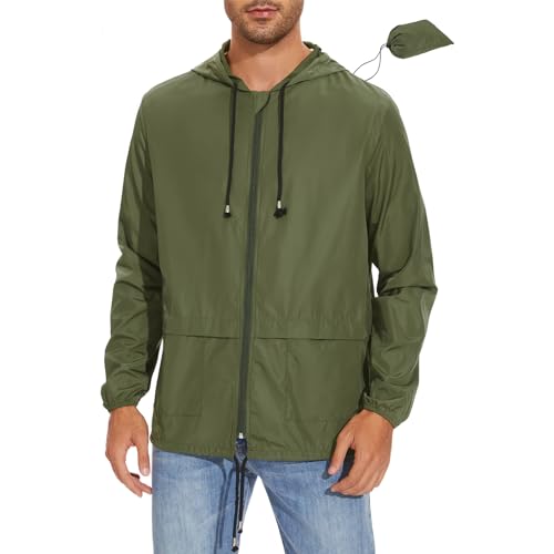 American Trends Packable Mens Rain Jacket Lightweight Waterproof Raincoats with Hood Windbreaker for Travel M-3XL Available