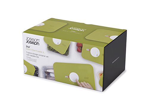 Joseph Joseph Dial Storage Containers with Datable Lids, Green, 2.4/1/0.7 Litre, 5-Piece