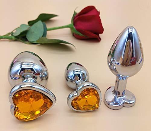 3Pcs Set Luxury Metal Butt Toys Heart Shaped Anal Trainer Jewel Butt Plug Kit S&M Adult Gay Anal Plugs Woman Men Sex Gifts Things for Beginners Couples Large/Medium/Small,