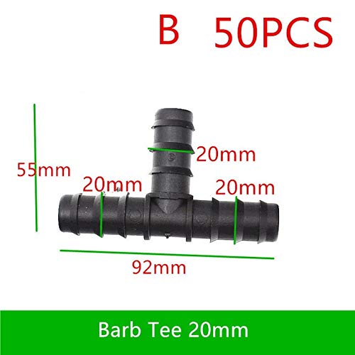 Invernadero tee Inserte la lengüeta del Conector de Manguera de púas Poli Conector de riego por microaspersión Goteo guarniciones (Color : B 50pcs)