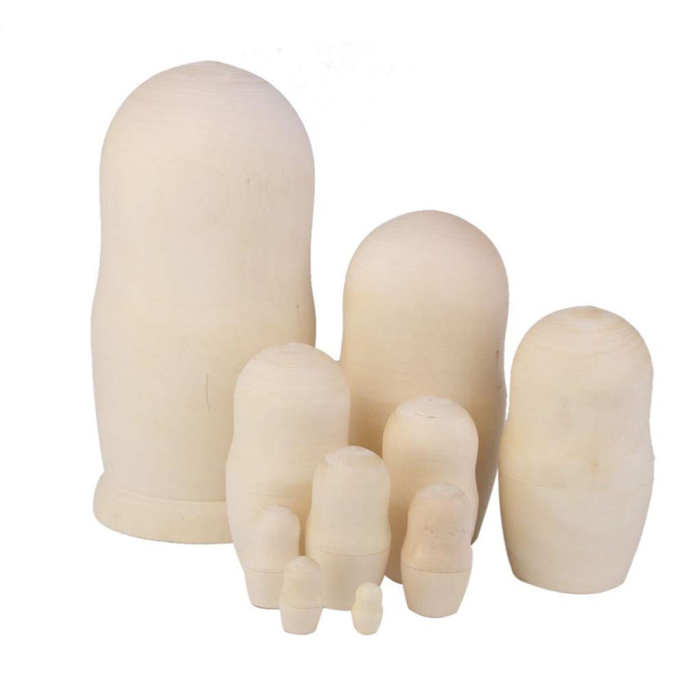 Gadpiparty Lot de 10 poupées de nidification vides faites à la main en bois russie poupées de nidification DIY artisanat matriochka