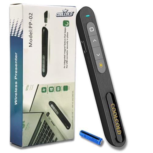 Image of COOLCOLD Laser Pointer | Up to 20m Wireless Range | Wireless Presenter for Presentation, Slide Changer, USB Power Point Remote Control Pen PPT Controller with Clip | Black - 1 Year Warranty