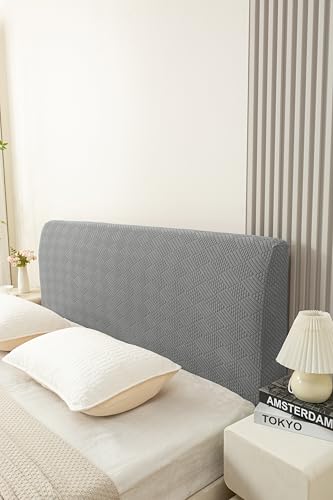 Image of HOMETHREADS Stretchable Lycra /Velvet Headboard Cover | Soft, Dust-Proof & Wrinkle-Resistant Bed Back Protector | Fits Leather, Wooden & Fabric Bedsides |for 5ft to 5.5ft Beds | (Grey, 150x65cm)
