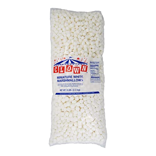 Clown Global Brands Bulk Miniature White Marshmallows | 4 Count / 5 lb poly bags | 20 lb Case | Fat Free, Gluten Free, Cholesterol Free | Perfect for Baking