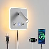 CNMYKYDS LED Wall Mounted Lamp and Reading Light 2-in-1 Multifunctional Wall Sconces. LED Wall Lamp Plug in for Bedroom, Bedside Wall Sconces with USB and Outlet 3W+6W Night Light 3000K (White)