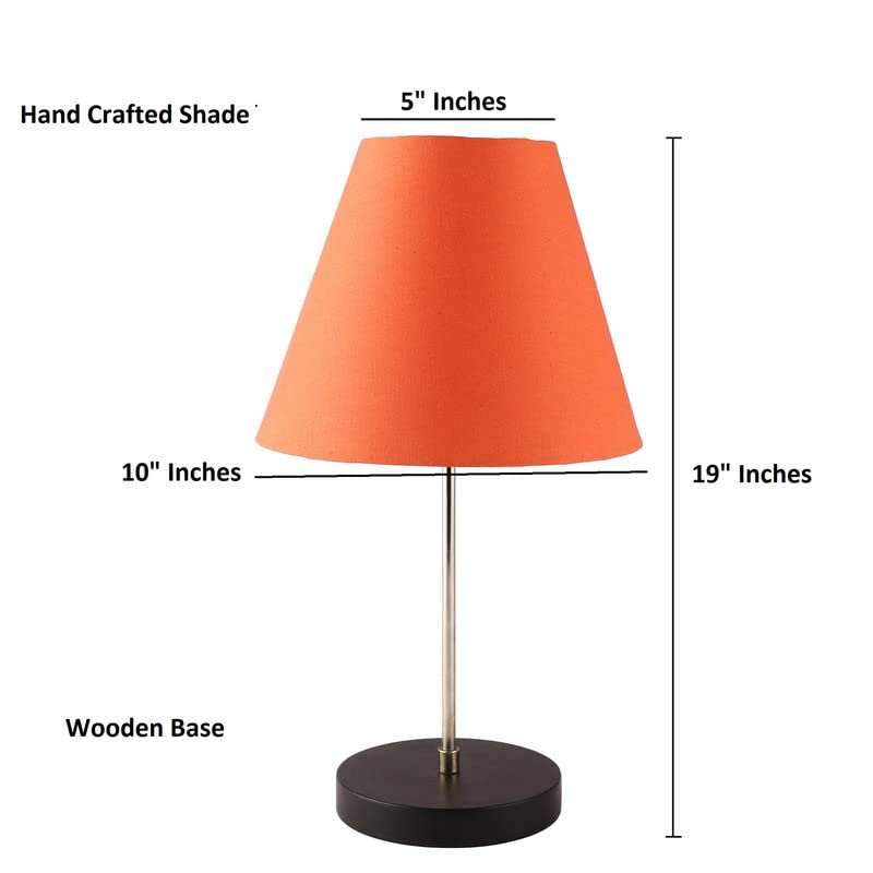 Image of Silver Table Lamp with Handmade Conical Orange Shade, Minimalist Design, for Couple Dinner /Coffee Table /Restaurant /Bedroom, On /Off Switch Long Wire