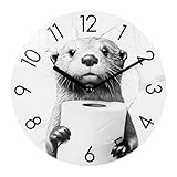 Crosstime Bathroom Wall Clock Modern Style Waterproof Glass Clock for Bathroom, Shower Wall Decor - 8 Inch,Toilet Paper in Little Funny Otter's Hand Animal Theme