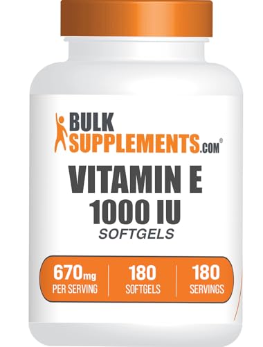 BulkSupplements.com Vitamin E 1000 IU Softgels - Vitamin E Supplement Essential Antioxidant Support - Gluten Free 1 Softgel per Serving 180 Count (Pack of 1)