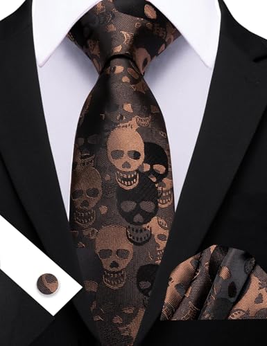 Image of Barry.Wang Man Tie Sets Skull Ties Animal Extra Long Necktie Silk Woven Handkerchief Cufflinks Festival Party Gift