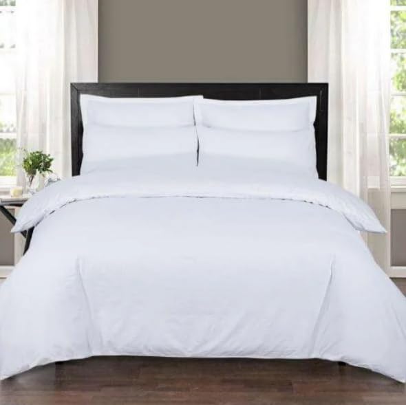 Excellent Hotel Quality 100% Egyptian Cotton Duvet Cover Set – 200 Thread Count Plain Dyed Bedding with Pillowcases – Easy Care, Non-Iron – Single, Double, King & Super King Sizes (White, Super King)