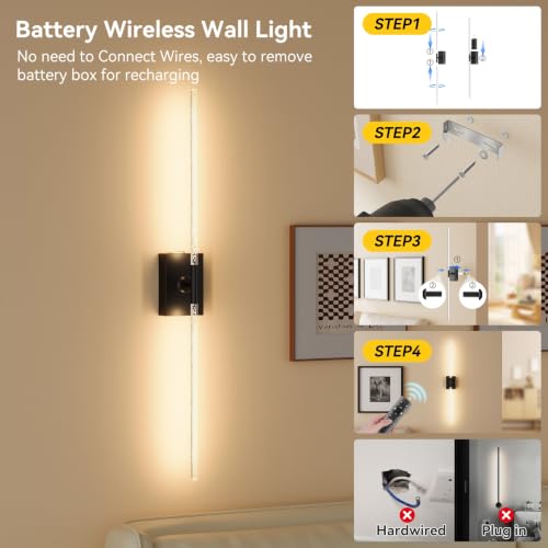 Image of Battery Operated Wall Sconces Set of 2, Remote, 10000mAh, Black, Bubble