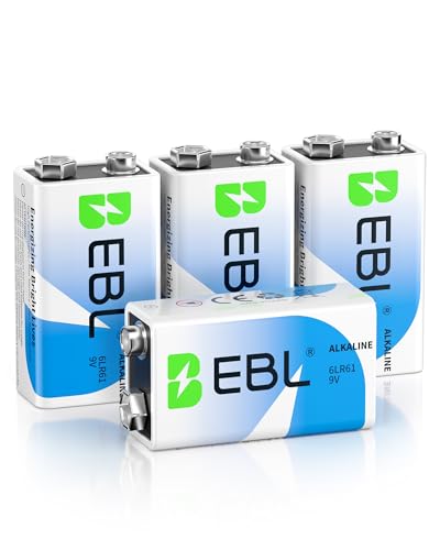 EBL 9V Batteries 4-Pack, Long-Lasting Alkaline 9 Volt Battery for Smoke Detectors and Toys