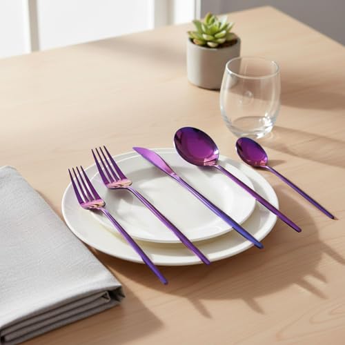 Image of 30 Pcs Pink Cutlery Set for Dining Table the Perfect Lightweight Silim Handle Tableware Including Dinner Spoon, Dinner Fork, Dinner Knife, Dessert Spoon & Dessert Fork