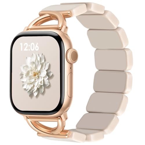 Image of V.R.HOPE Stretchy Resin Apple Watch Band for Series Ultra /10 /9 /8 /7 /SE 38mm 40mm 41mm 42mm Fashion Cute, Lightweight & Flexible, Rectangle Design with iWatch Series 6 /5 /4 /3 /2 /1(Fluorescent White-S)