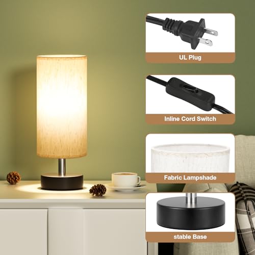 Image of Table Lamps Set of 2(Cream Shade - Black Base, 11.6 inch Inline Control)
