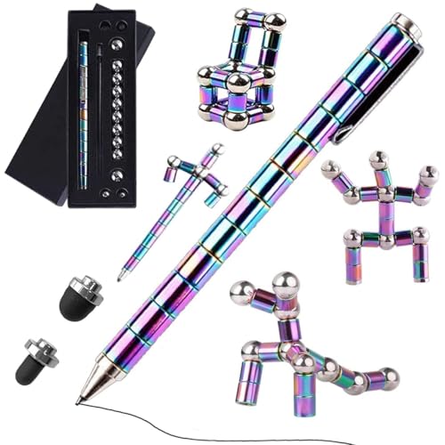 Image of GDNK Rainbow Color Magnetic Toys Pen | Decompression Magnetic Metal Pen | Multifunction Writing Magnet Ballpoint Pen | Fidget Cool Gadgets Toys Gifts For Kids Boy Girls Friends (Rainbow)