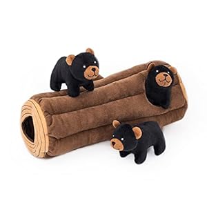 ZippyPaws Burrow, Woodland Friends Black Bear Log – Interactive Dog Toys for Boredom – Hide and Seek Dog Toys, Colorful Squeaky Dog Toys for Small & Medium Dogs, Plush Dog Puzzles