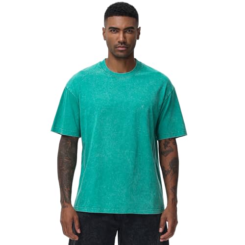 Image of Men's Oversized Cotton T-Shirts Loose Fit Vintage Washed Tee Unisex Short Sleeve Casual Shirts Tops