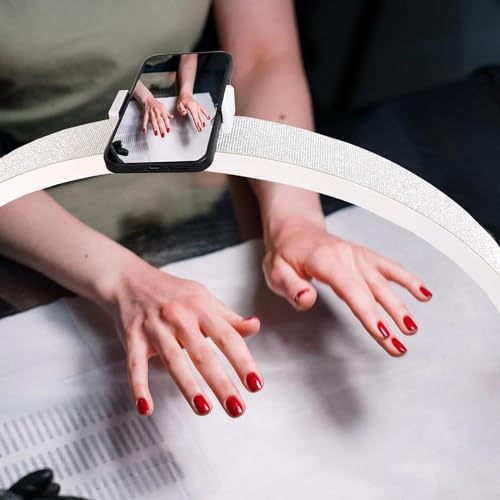 Half Moon Light with Phone Holder, 30" Half Moon Lamp, 40W LED Lash Light for Eyelash Extensions, Makeup, Tattoo, Spa, Desk Lamp for Nail Tech (White)