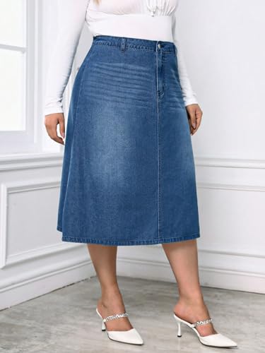 Milumia Women's Plus Size Jean Midi Skirt High Waisted A Line Denim Skirts Casual3