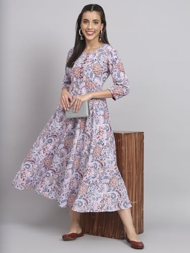 Image of Rapsodia Womens Cotton Green & Brown Floral Printed Flared Kurta