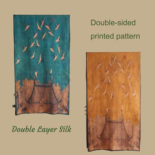 Châle en soie brodé main HangErFeng, le luxe du double couche bicolore motif pêche - 3