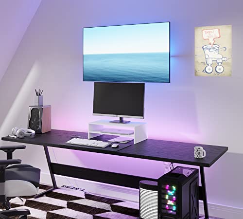 ComfortCove 2-Tier Monitor Riser, Laptop & Printer Stand with Storage Shelf, Ideal for Home Office White - Image 2
