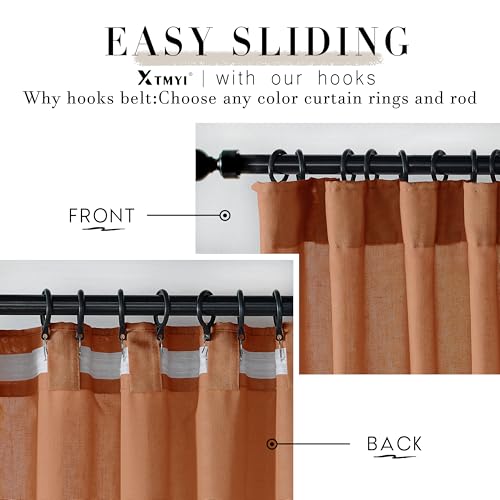Image of XTMYI Burnt Orange Curtains 2 Panels 84 Inches Long for Bedroom,Boho Back Tab Hooks Pleated Linen Sheer Pumpkin Color Fall Curtains for Living Room