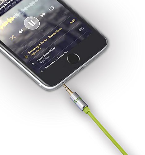 IBRA 10 Feet 3.5mm Auxiliary Audio Cable AUX Cable for Headphones, iPods, iPhones, iPads, Home/Car Stereos and More (Green Wired)