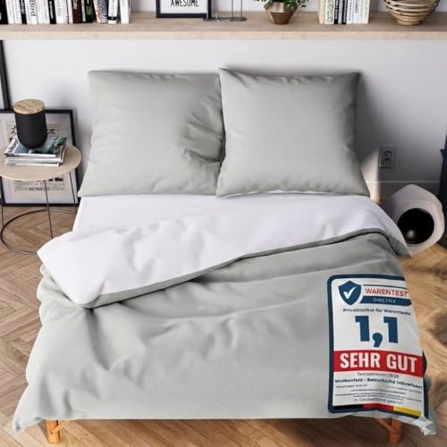 Wolkenfeld Bettwäsche 135x200 cm – Hellgrau/Weiss - kuschlig weich &...
