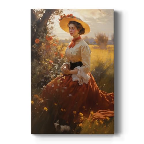 Renditions Gallery Abstract Home Decor Portrait of a Beautiful Dressed Lady in Meadows Canvas Wall Hangings for Bedroom Lounge Office - 8" X 12" LT567