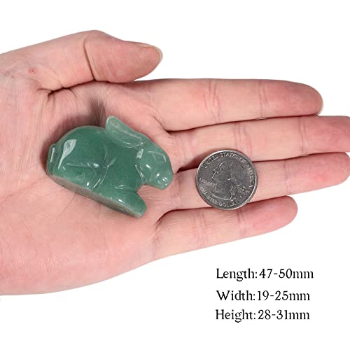 Estatua de conejo de cristal verde tallada a mano 2 piezas miniatura 3