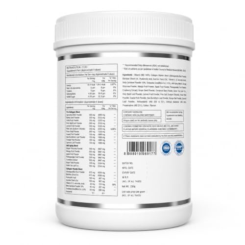 Image of Fixup Health Veg Collagen Builder Powder with Hyaluronic Acid, Glutathione & Vitamin Extracts | Collagen Peptides Supplement for Women & Men | Superfood for Beauty & Skin Health | Strawberry - 250g