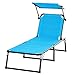 Outsunny Sdraio da Giardino Pieghevole con Tettuccio e Rivestimento in Gommapiuma, Lettino Prendisole con Schienale Regolabile 66x164x84.5cm Blu