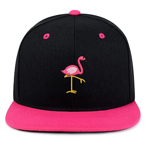 Flamingo Hip-Hop Snapback Hat Embroidered Black And Pink Two Tone Baseball Cap Bird Pink #TOP1