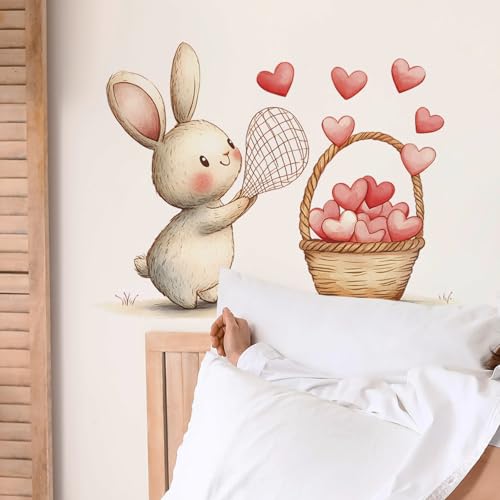 Vinilo decorativo conejo acuarela con corazones miniatura 4