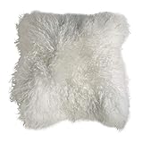 Hollert Lammfellkissen Tibet lockige Wolle 40 x 40 cm + Inlett Daunenkissen echtes Schaffell Zierkissen Dekokissen Sofakissen Farbe Weiß