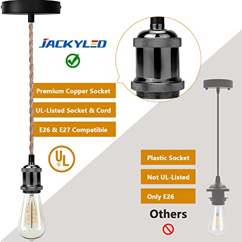 Jackyled JACKYLED753 Ul Listed Boho Pendant Light Kit, Hemp Rope Light Fixture With Adjustable Hanging Light Cord & E26 E27 Light Socket, Vintage Ceiling Light For Diy Kitchen Island thumb #1