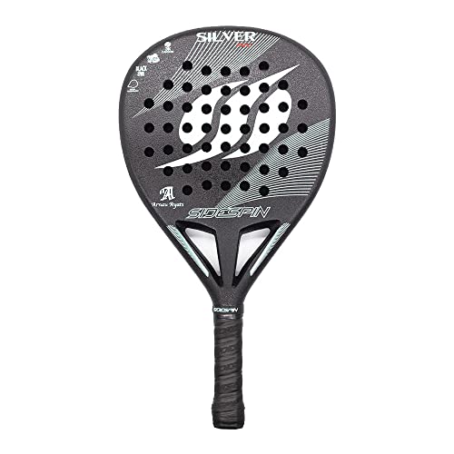 SideSpin Pala de Padel Silver Pro 3K Full Carbon Arenosa, Consigue Potencia + Control + Efecto, Unisex Adulto, Plateado Negro, Universal